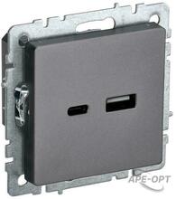 Изображения товара BRITE Розетка USB A+C 18Вт РЮ11-1-БрС сталь | BR-U22-018-K46 | IEK