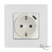 Изображения товара Розетка с заземлением с USB тип C - Legrand Etika - со шторками 16А 250В 1500мА 7,5Вт безвинтовые зажимы - белый | 672288 | Legrand