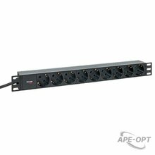 Изображения товара Блок розеток PDU TERACOM PRO 19" 1U 16А/250В 9 розеток Schuko 2 метра 3x1,5 мм2 Schuko | TRP-HPD-PL-16A-9SH-2MSH | EKF