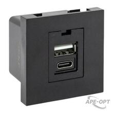 Изображения товара Розетка USB A+C, 2.1А, 2 гнезда, без индикатора, черная, матовая |E2MR2B-21USB-10-AC|EKF