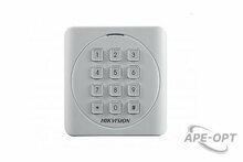 Изображения товара DS-K1801EK - Считыватель EM карт с механической клавиатурой, дальность считывания: 30-50 мм; поддержка протокола Wiegand (W26/W34); DC12В; ≤1.6Вт; -40 °C...+70°C; IP65; размер 87×87×13.3мм; пластик.