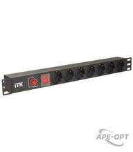 Изображения товара Блок розеток 19 (7шт)PDU с LED выключателем ПВХ 1U шнур 2м вилка DIN49440 (нем.станд) | PH12-7D1-P | ITK