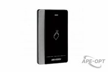 Изображения товара DS-K1102AM - Считыватель Mifare карт, дальность считывания: 30-50 мм; поддержка протоколов RS485 и Wiegand (W26/W34); DC12В; 6Вт; -40 °C...+70°C; IP64; размер 121×86.5×14мм; пластик.