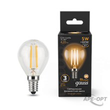 Изображения товара Лампа светодиодная LED 5Вт E14 220В 2700К шар | 105801105 | Gauss