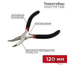 Изображения товара Тонкогубцы изогнутые Мини 120 мм никелированные, авторазжим, обливные рукоятки | 12-4603 | REXANT