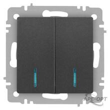 Изображения товара Выключатель Intro Accent 6-105-07 двойной с подсветкой, 10А-250В, IP20, СУ, AL/CU, графит | Б0063521 | Intro