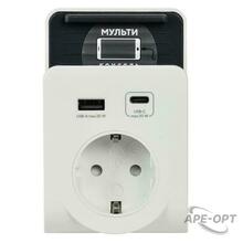 Изображения товара Адаптер Т-03/01 1 место 2P+PE 16А 2хUSB A+C 20Вт бел