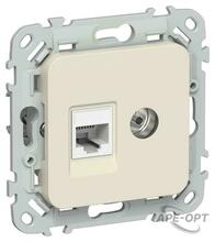 Изображения товара FLITE Розетка 2-ая RJ45/TV кат.5Е UTP РКТВ5е-2-0-ФлСл сливочный | FI-AK22-1-K86 | IEK