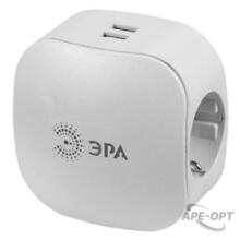 Изображения товара Тройник SP-3e-USB-2A 3гн 220V + 2xUSB 2000mA, c заземл, со шт (белый) (6/36/864) |Б0015243 | ЭРА