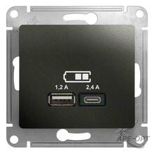 Изображения товара Glossa Антрацит USB Розетка A+С, 5В/2,4А, 2х5В/1,2 А, механизм | GSL000739 | SE