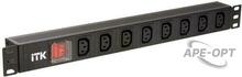 Изображения товара Блок розеток 19 PDU (8шт) IEC320 C13 с LED выкл.алюм.профиль 1U ВХОД C14 без шнура | PH12-8C133 | ITK