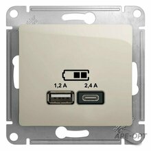 Изображения товара Glossa Молочный USB Розетка A+С, 5В/2,4А, 2х5В/1,2 А, механизм | GSL000939 | SE