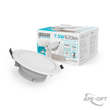 Изображения товара Светильник встраиваемый downlight Elementary круг 7,5W 620lm 4000K 185-250V IP54 95*45 монтаж белый LED 1/40 | 999420207 | Gauss