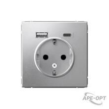 Изображения товара ArtGallery Алюминий Розетка 16А с 2 USB A+C, 5В/2,4А/3,0А, 2х5В/1,5А, механизм | GAL000332 | SE