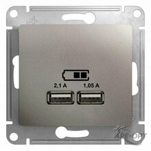 Изображения товара Glossa Платина USB Розетка, 5В/2100мА, 2х5В/1050мА, механизм | GSL001233 | SE