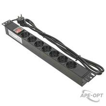 Изображения товара Блок розеток PDU TERACOM 19" 1U 16А/250В 7 розеток Schuko 2 метра 3x1,5 мм2 вилка Schuko | TRC-HPD-LS-16A-7SH-2MSH | EKF