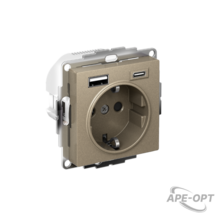 Изображения товара AtlasDesign Розетка 16А c 2 USB A+C, 5В/2,4А/3,0А, 2х5В/1,5А, механизм, Шампань | ATN000532 | SE