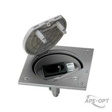 Изображения товара Влагостойкая основа IP66 с розеткой 2P+E Schuko К45 и коннектором RJ45 катег.5e UTP с замком,сталь | KSE15USEC-23-72 | Simon
