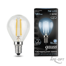 Изображения товара Лампа светодиодная LED 7Вт E14 220В 4100К шар | 105801207 | Gauss