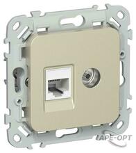 Изображения товара FLITE Розетка 2-ая RJ45/TV кат.5Е UTP РКТВ5е-2-0-ФлШ шампань | FI-AK22-1-K37 | IEK