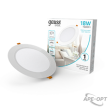 Изображения товара Светильник Basic Downlight круг 18W 1600lm 4000K 170-260V IP20 170*26 белый LED 1/60 | 9030420218 | Gauss