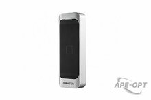 Изображения товара DS-K1107AE Считыватель EM карт, дальность считывания: ≥50 мм; поддержка протоколов RS485 и Wiegand (W26/W34); DC12В; 2Вт; -40 °C...+70°C; IP65; размер 115×44×22мм; пластик.