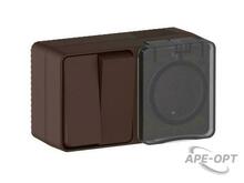 Изображения товара AtlasDesign Profi54 Коричневый О/У Блок: Розетка с заземлением со шторками 16А, Выключатель 2-клавишный 10 АХ | ATN546074 | SE