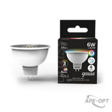 Изображения товара Лампа светодиодная Smart MR16 6W GU5.3 RGBW+dim 1/10/100 | 101105406 | Gauss