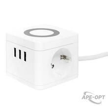 Изображения товара Удлинитель "Куб" 2 гнезда 3USB 2,4А+зарядное устройство 1,3 метра 1мм2 | UBA-CUB-3-WC | EKF
