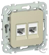 Изображения товара FLITE Розетка 2-ая компьютерная RJ45 кат.5Е UTP РК5е-2-0-ФлШ шампань | FI-K22-1-K37 | IEK