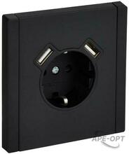 Изображения товара FORTE&PIANO Розетка с заземлением со шторками в/к 16А USB A+A 3,1А FP145M черный | FP-R14-16-U21-D31-M-K02 | IEK