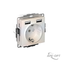 Изображения товара AtlasDesign Жемчуг Розетка 16А c 2 USB A+A, 5В/2,4А, 2х5В/1,2А, механизм | ATN000430 | SE