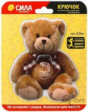 Изображения товара Крючок SHT12-S1C-12 на силиконовом креплении Мишка Teddy 12х14.5 см нагрузка до 2,5 кг | Б0002519 | СИЛА