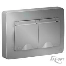 Изображения товара Blanca Алюминий С/У Розетка 2-ая с заземлением IP44 со шторками, 16А, 250В | BLNRS441123 | SE