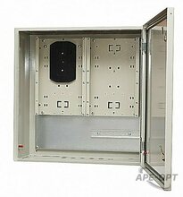 Изображения товара TFortis CrossBox-3 - Шкаф металлический уличный навесной для установки коммутаторов TFortis PSW; IP 54; Металл 1 мм; RAL 7032; 600х600х250 мм