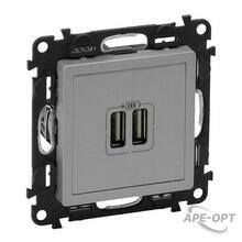 Изображения товара Valena LIFE DIY Алюминий Розетка 2-ая USB 240В/5В 1500мА | 753612 | Legrand