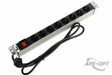 Изображения товара R-16-8S-V-440-1.8 - Блок розеток Rem-16 с выкл., 8 Schuko, 16 A, алюм., 19", шнур 1,8 м