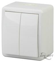 Изображения товара Выключатель 2-клавишный IP54, 10АХ-250В, ОУ, 11А-1404-01 Эра Эксперт, Al+Cu,Белый | Б0038817 | ЭРА