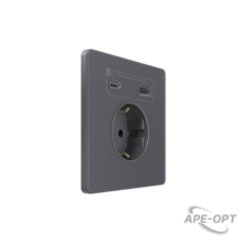 Изображения товара Systeme Infinity, Розетка С/У с ЗК и зар.устр.USB А+С 20Вт (250В, 16А, защит.шторки), Вулканический пепел