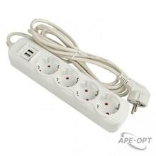 Изображения товара Удлинитель "Эксперт" 4 гнезда 5 метров 16А/3,5кВт с 2 USB 2,1А ПВС 3х1 | UBA16-2USB-4-05i | EKF