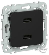 Изображения товара FLITE Розетка USB A+A 2,1А РЮ-2-ФлЧ черный | FI-U21-D31-K02 | IEK