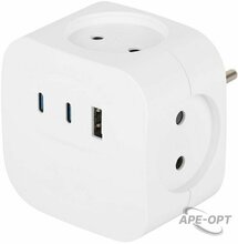 Изображения товара Разветвитель электрический ЭРА SP-4-3USBAC-W на 4 розетки + 3 USB A+C со шторками 10А белый | Б0069083 | ЭРА