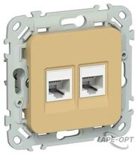 Изображения товара FLITE Розетка 2-ая компьютерная RJ45 кат.5Е UTP РК5е-2-0-ФлШм шамуа | FI-K22-1-K89 | IEK