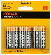 Изображения товара Батарейки Kodak LR6-4+2BL XTRALIFE Alkaline (72/288) | Б0064204 | Kodak