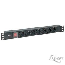 Изображения товара Блок розеток PDU TERACOM PRO 19" 1U 10А/250В 7 розеток Schuko с выключателем разъем C14 | TRP-HPD-LS-10A-7SH-C14 | EKF