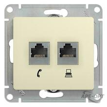 Изображения товара Glossa Бежевый Розетка 2-я RJ11+RJ45, кат.5E | GSL000285 | SE