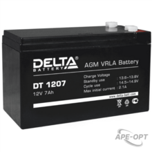 Изображения товара DT 1207 - Аккумулятор Delta герметичный cвинцово-кислотный, герметичный аккумулятор, 12В/7Ач, ножевые клеммы 4.8 мм (F1)