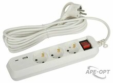 Изображения товара Удлинитель электрический UB-3es-5m-USB c заземлением с выключателем 3 розетки + 1xUSBA+1xUSBC 5м 10А | Б0052899 | ЭРА