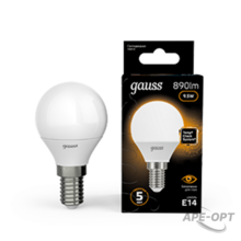 Изображения товара Лампа светодиодная LED 9.5Вт E14 220В 3000К Globe | 105101110 | Gauss