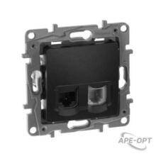 Изображения товара Etika Антрацит Розетка телефонная + компьютерная (RJ11+RJ45) 5 кат